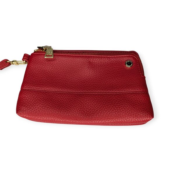 Steve Madden Red Faux Leather Gold Tone Accents 2 Zip Wristlet Wallet 8" x 5" - Picture 6 of 13